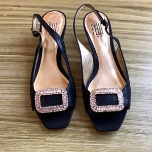 Pelle moda open tow sling back short black heel size 6